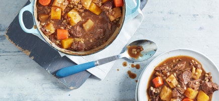 Beef, root vegetable & barley casserole