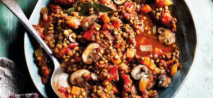 Mushroom & lentil ragu with spaghetti