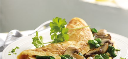 Omelette aux champignons et aux épinards