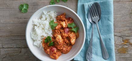 Tikka masala med linser och halloumi