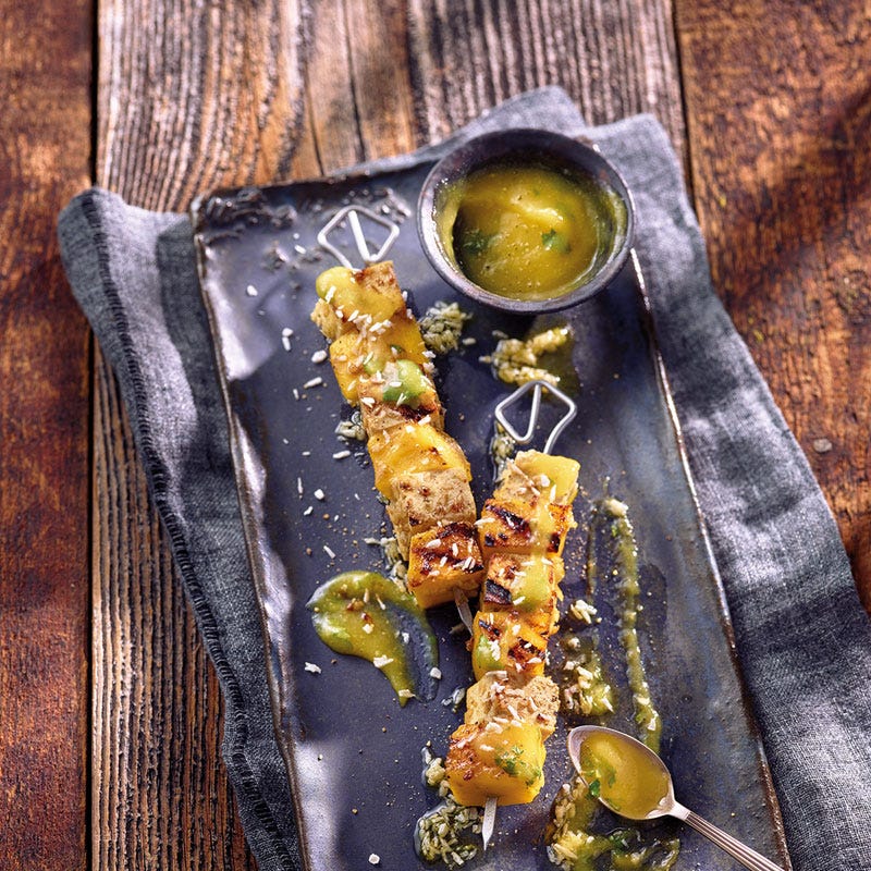 Gegrillter Tofu mit Mango-Limetten-Creme