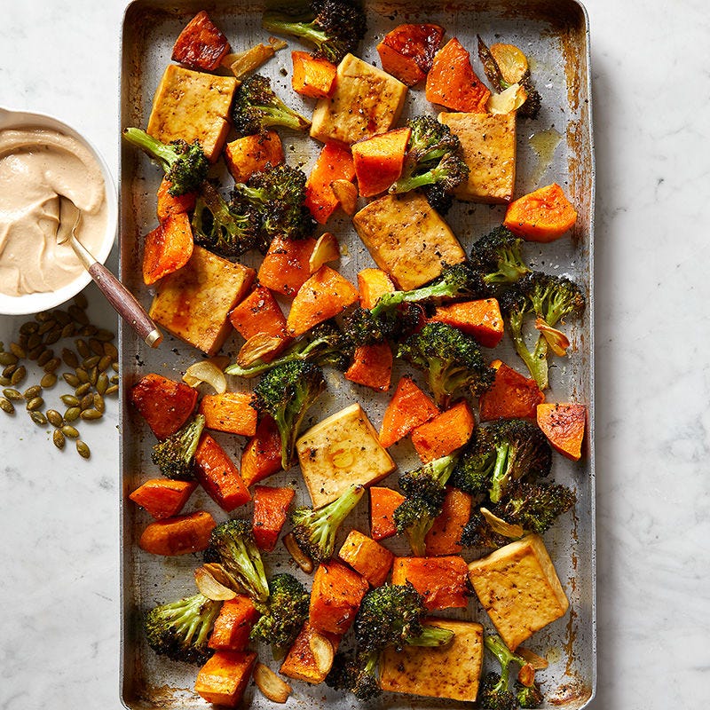 Photo of Tofu, broccoli and butternut squash with creamy tahini sauce by WW