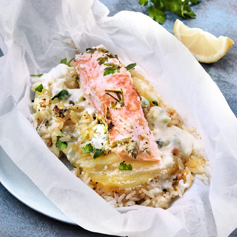 Photo de/du Papillotes saumon, riz poires et roquefort d'Elodie par WW