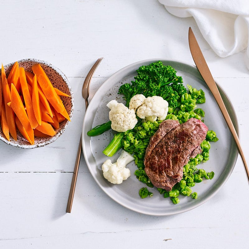 Lamb with mushy mint peas