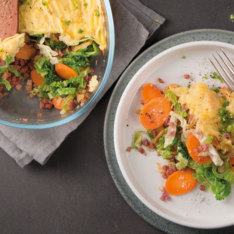 Schinken mit Wirsing unter Kartoffelhaube