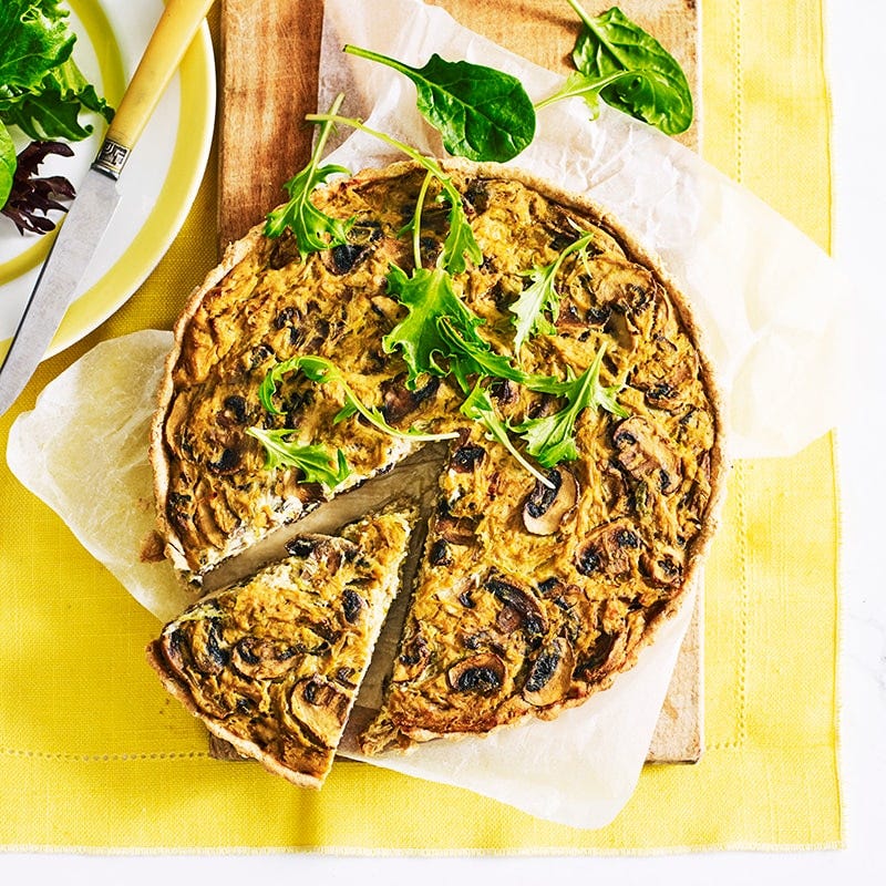 Vegan leek, mushroom and tofu quiche