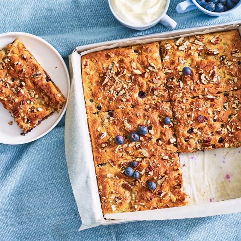 Blueberry, pecan and banana breakfast slice
