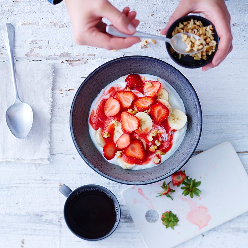 Yoghurt met aardbeien & walnoot