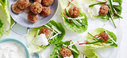 Lettuce cups with Moroccan turkey meatballs