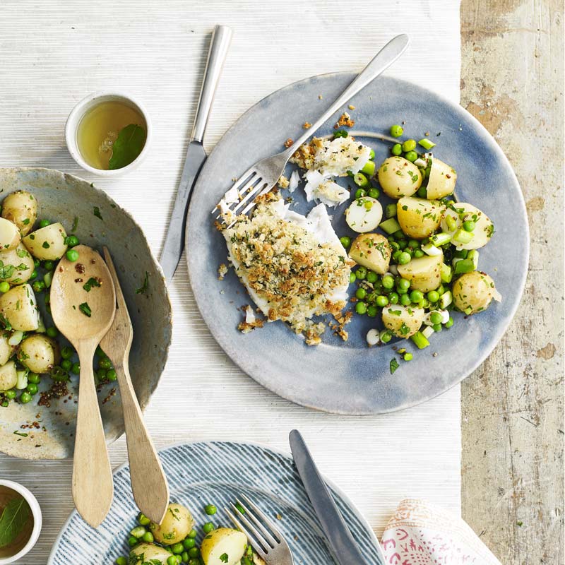 ViktVäktarna - Bröd- och örtpanerad torsk med varm potatis- och ärtsallad