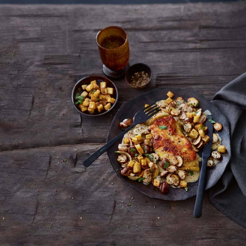 Kalkonschnitzel med tärnad potatis och svampsås - ViktVäktarna