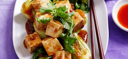 Sticky tofu with bok choy