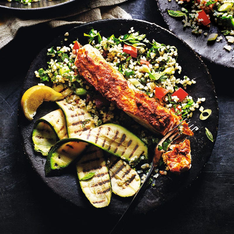 Harissa-Lachs mit Tabbouleh