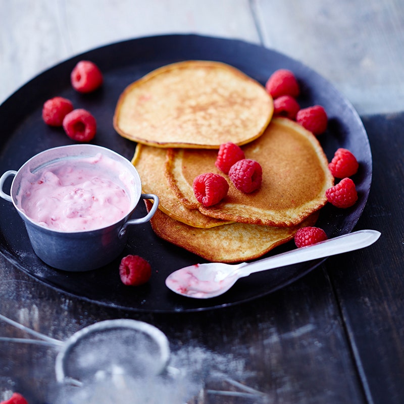 Pannenkoeken met romige frambozenyoghurt