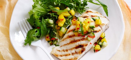 Grilled fish with mango salsa