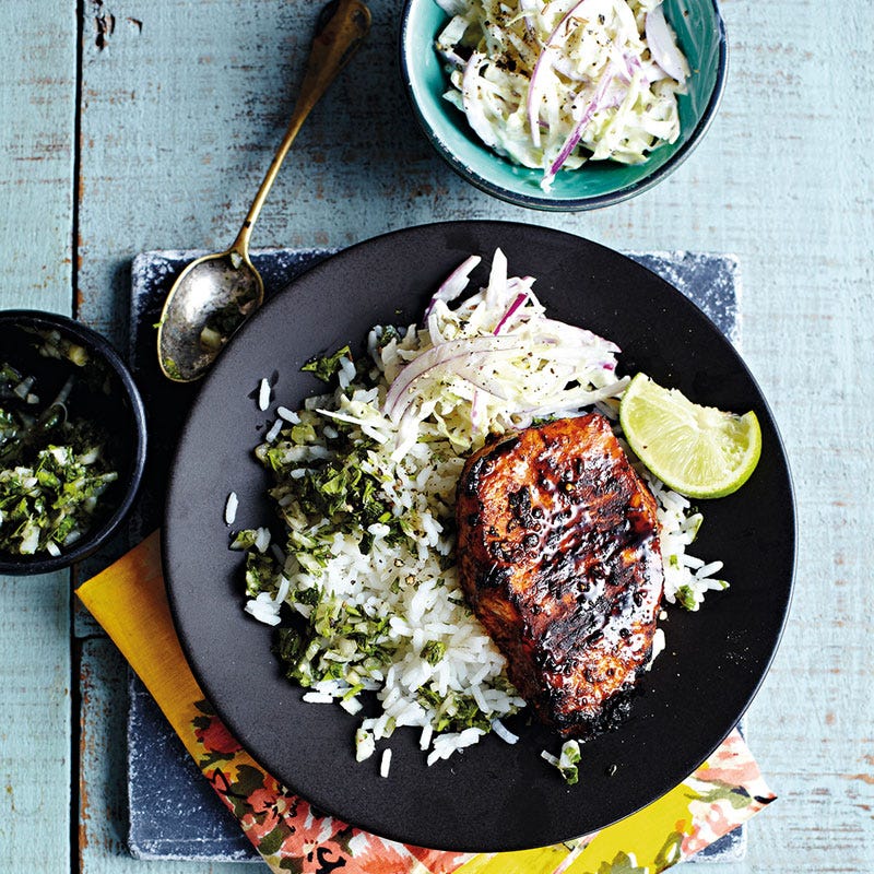 Schweinesteaks mit Chimichurri und Krautsalat