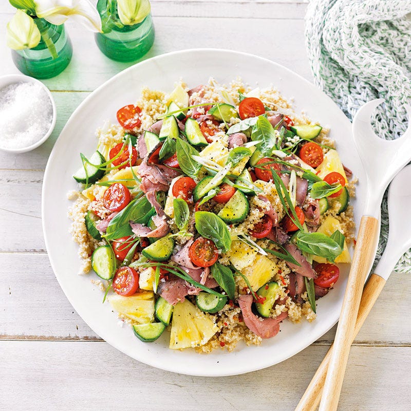 Roastbeef-Bulgur-Salat mit Ananas