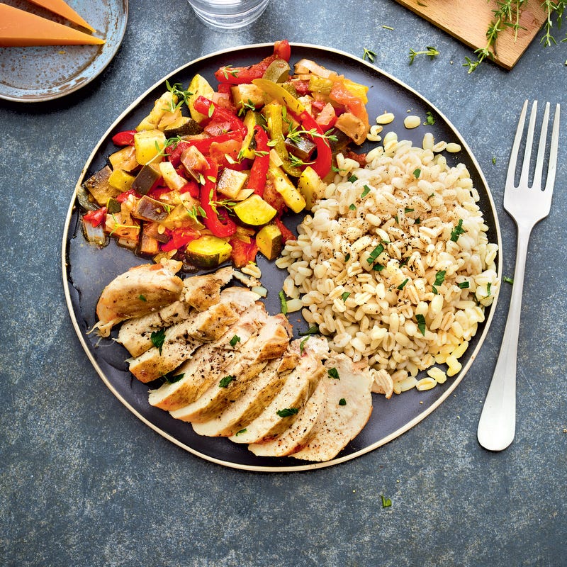 Poulet, blé et ratatouille