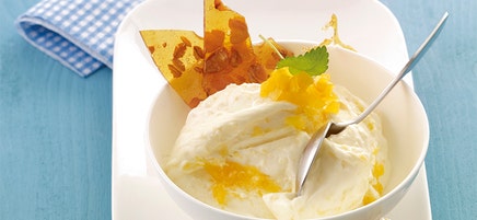 Frozen yoghurt met amandelkrokant