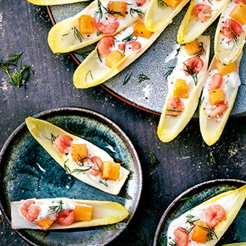 Photo de/du Rosace d’endives aux crevettes et kaki par WW