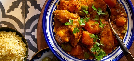 Chicken tagine with butternut squash, orange and onions