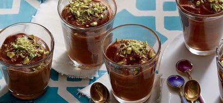 Bittersweet chocolate-orange mousse with pistachios
