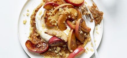 Matzo brei with apples, crystallized ginger, and Greek yogurt