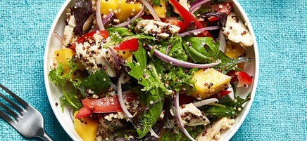 Lime-ginger quinoa, mango, and chicken salad