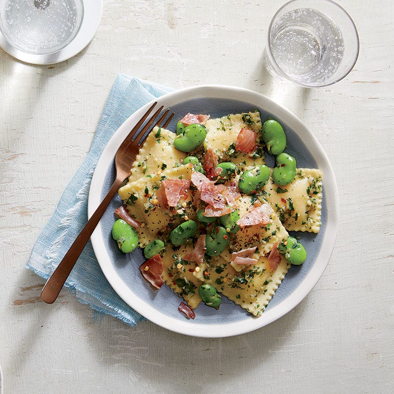 Photo of Cheese Ravioli with Fava Beans and Prosciutto by WW