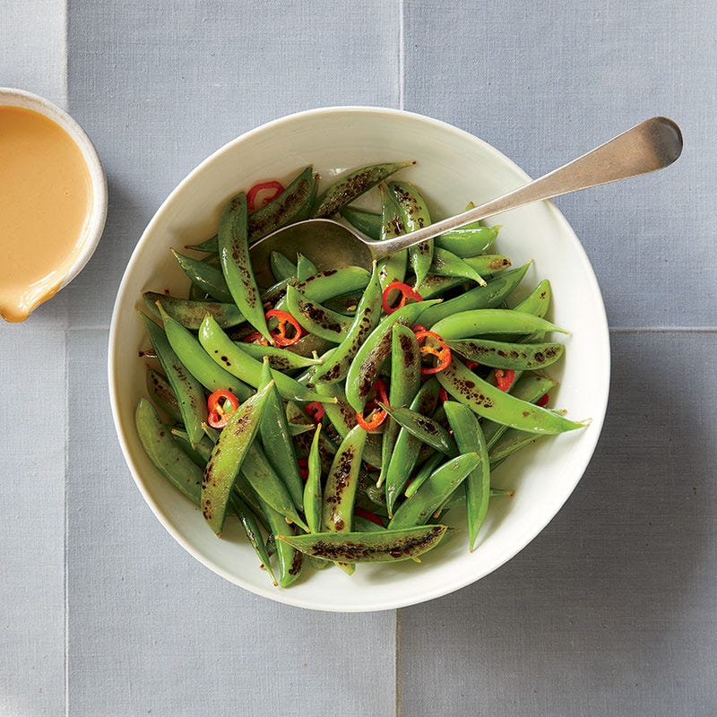 Photo of Blistered sugar snap peas with peanut sauce by WW