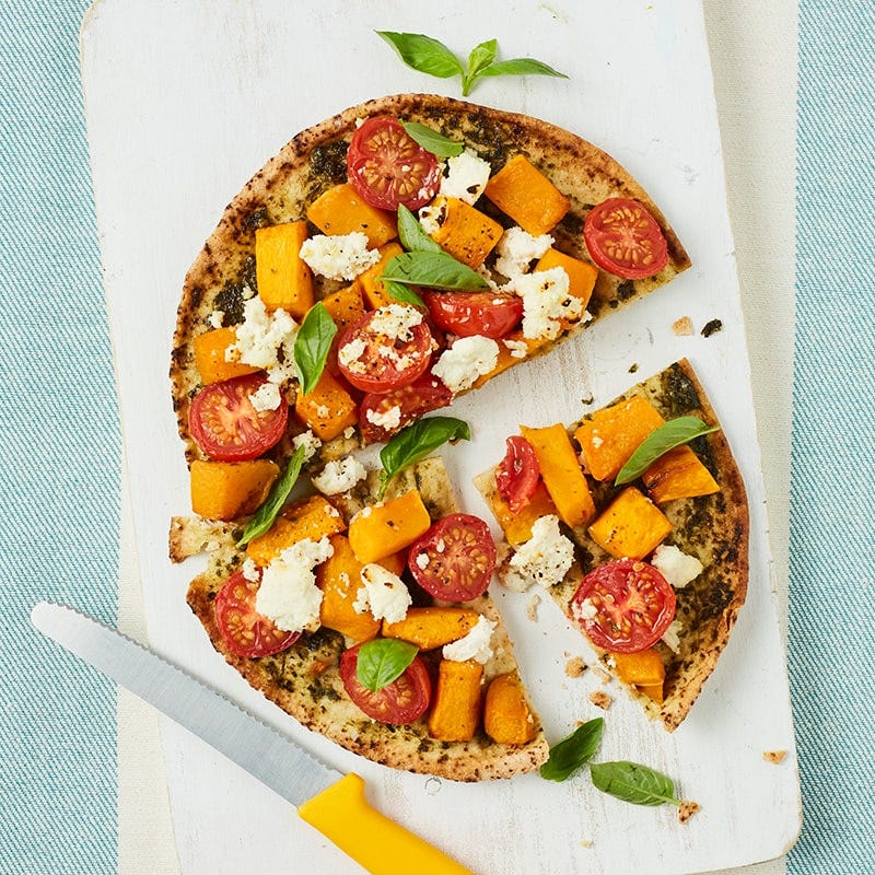 Roasted pumpkin, pesto and ricotta pizza