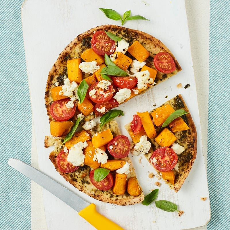 Roasted pumpkin, pesto and ricotta pizza