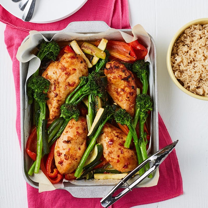 Lemongrass and ginger chicken tray bake