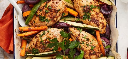 Balsamic and mustard chicken tray bake