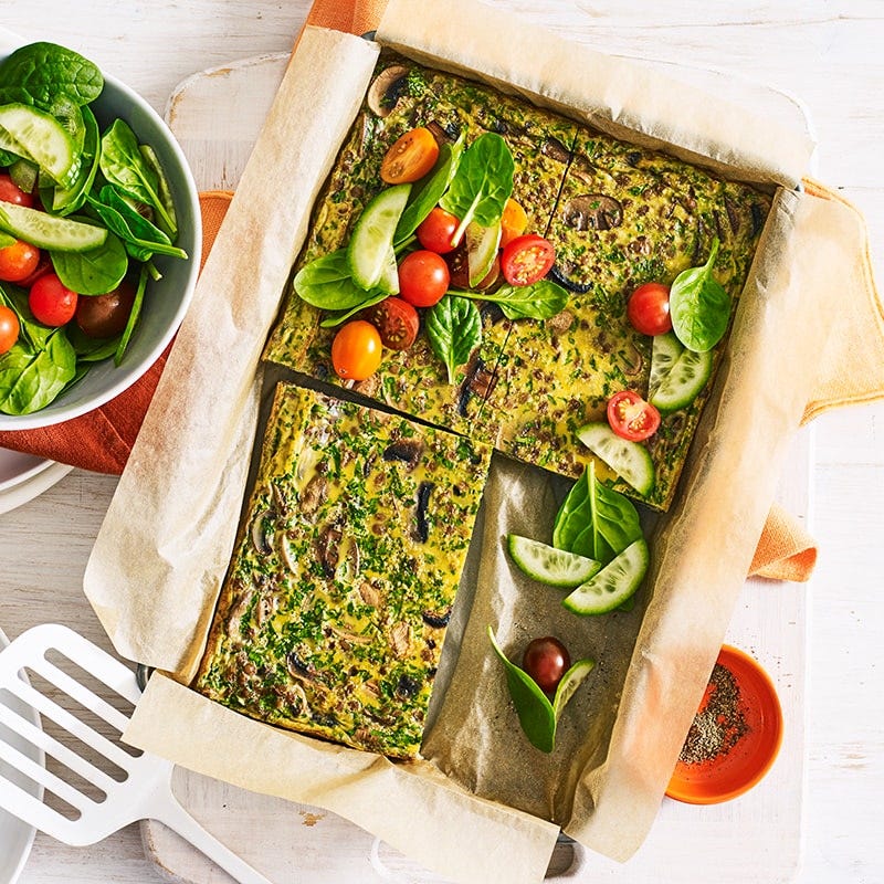 Egg, lentil and mushroom slice
