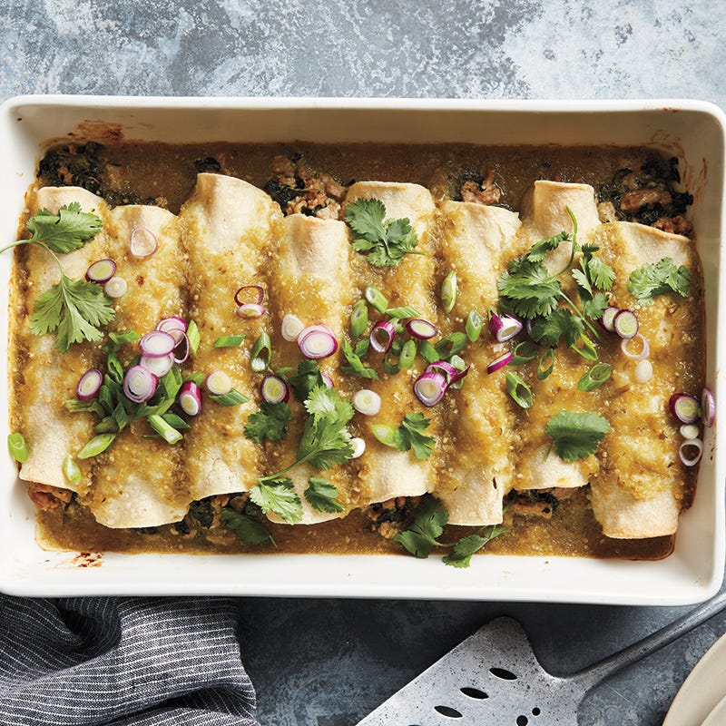 Turkey, spinach, and goat cheese enchiladas