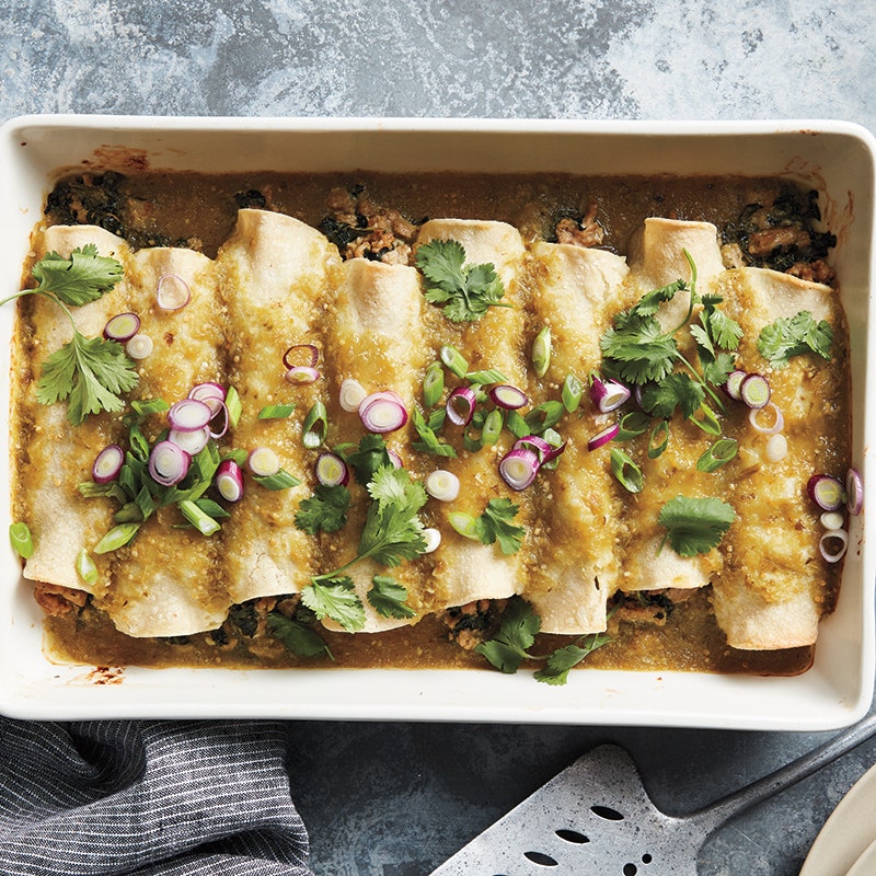 Turkey, spinach, and goat cheese enchiladas