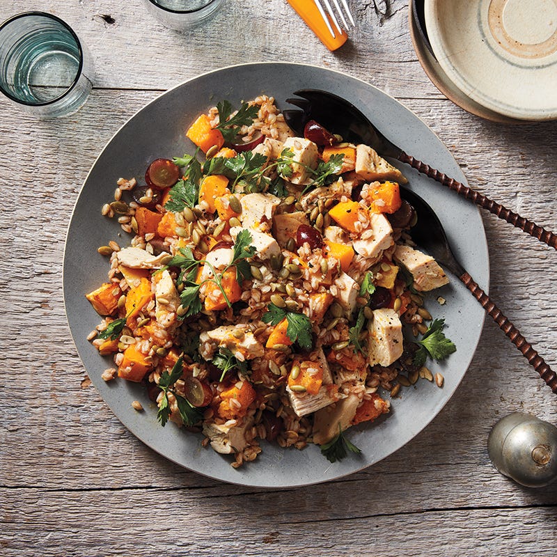 Chicken salad with farro and squash