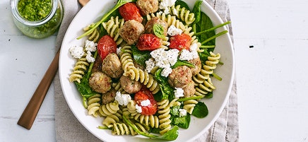Warm pesto pork salad