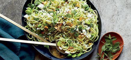 Zucchini Noodles with Fava Beans, Mint and Garlic