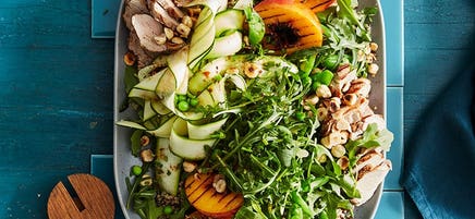 Pork, quinoa and peach salad
