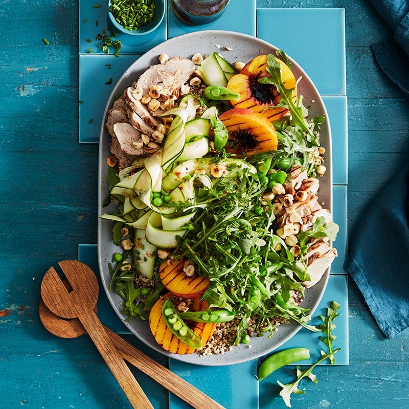 Pork, quinoa and peach salad