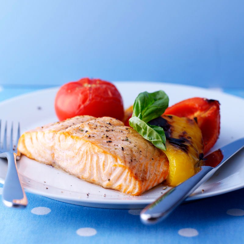 Gegrilde zalm met mediterrane groenten