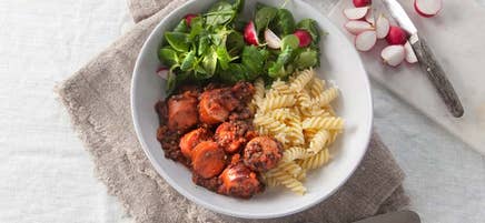 Korv- och linsgryta med pasta