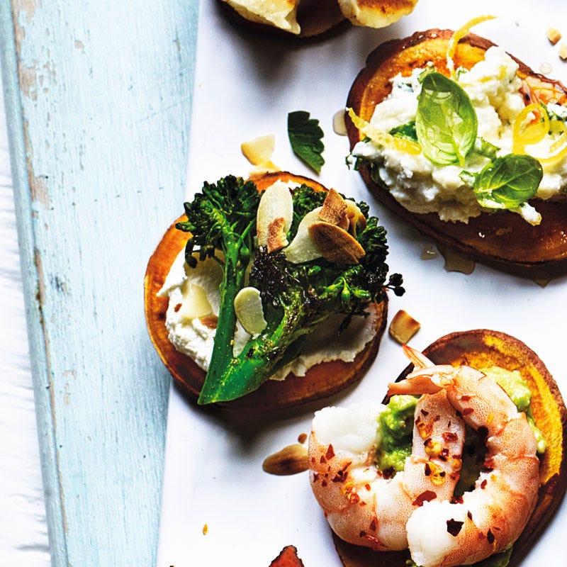 Süßkartoffel-Canapés mit Broccoli & Mandel