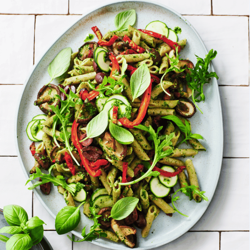 Greek-style mushroom pasta salad