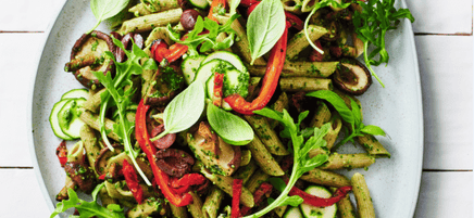 Greek-style mushroom pasta salad