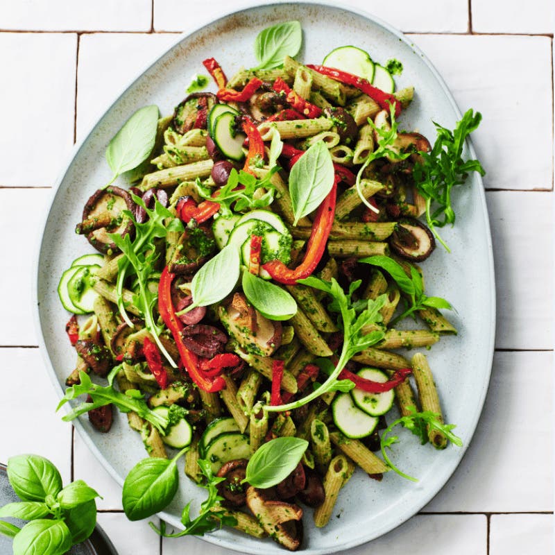 Greek-style mushroom pasta salad
