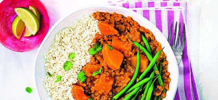 Butternut squash dhal with cauli 'rice'