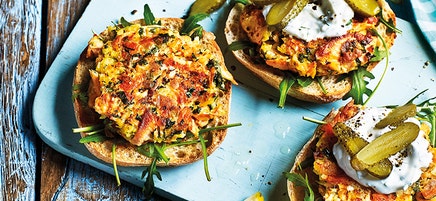 Open salmon burger